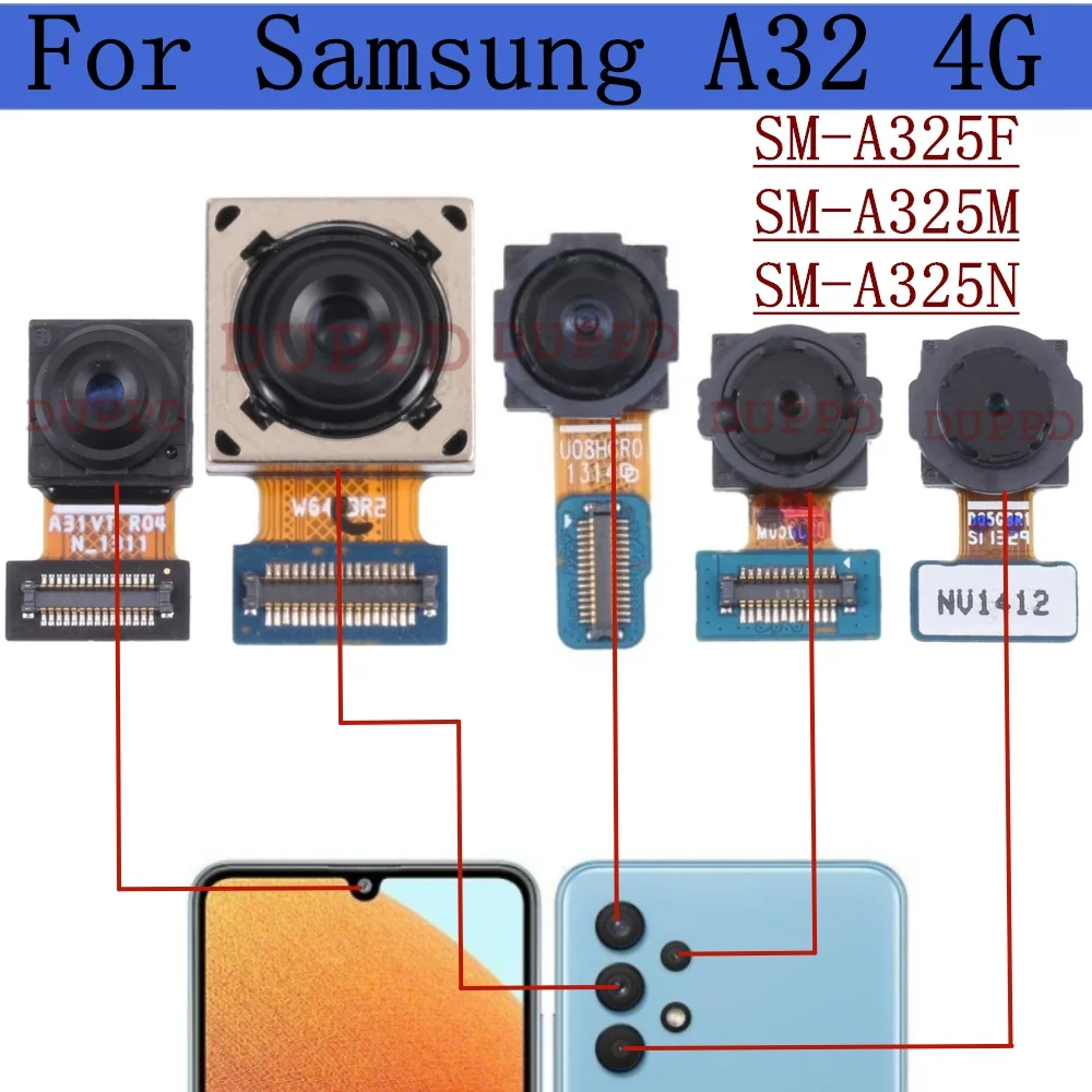

Original Front Rear Camera For Samsung Galaxy A32 4G A325F A325M A325N Back Wide Macro Depth Main Camera Module Flex Cable