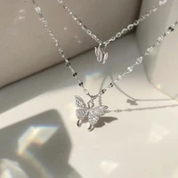 seanxiao fashion double layer butterfly necklace ladies butterfly shiny clavicle chain pendant necklace jewelry wholesale gift