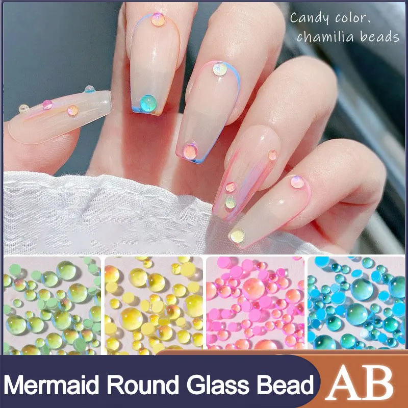 

Mermaid Round Glass Crystal Beads AB Nail Art Rhinestones 3D Candy Colors Mixed Size DIY Flatback Acrylic Stones Decorations