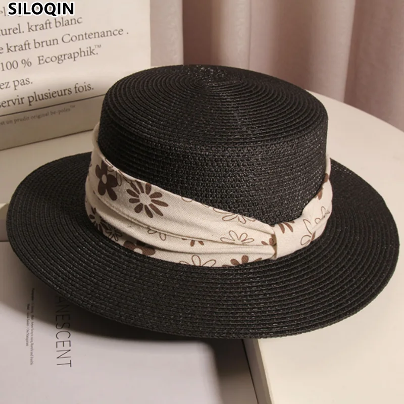 

New Summer Ladies Sun Hat Girl Straw Hat Ribbon Flowers Flat Cap Beach Hat Panama Hats Womens Fedora Hat Sombrero Chapeu
