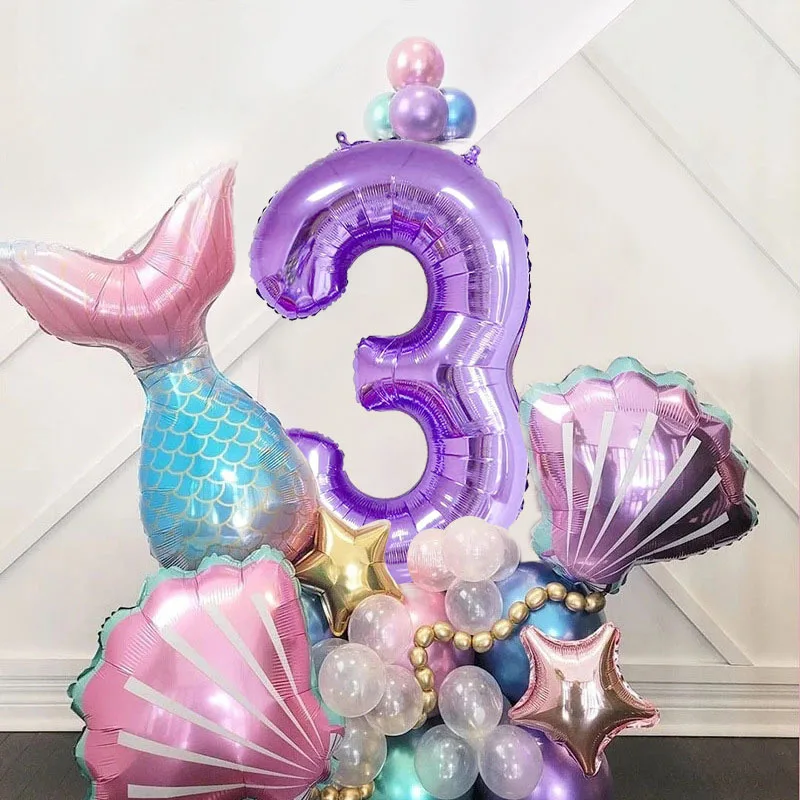 

33Pcs/set Mermaid Party Number Balloons Rose Gold 0-9 Number Foil Balloon Kids Little Mermaid Theme Birthday Party Decorations