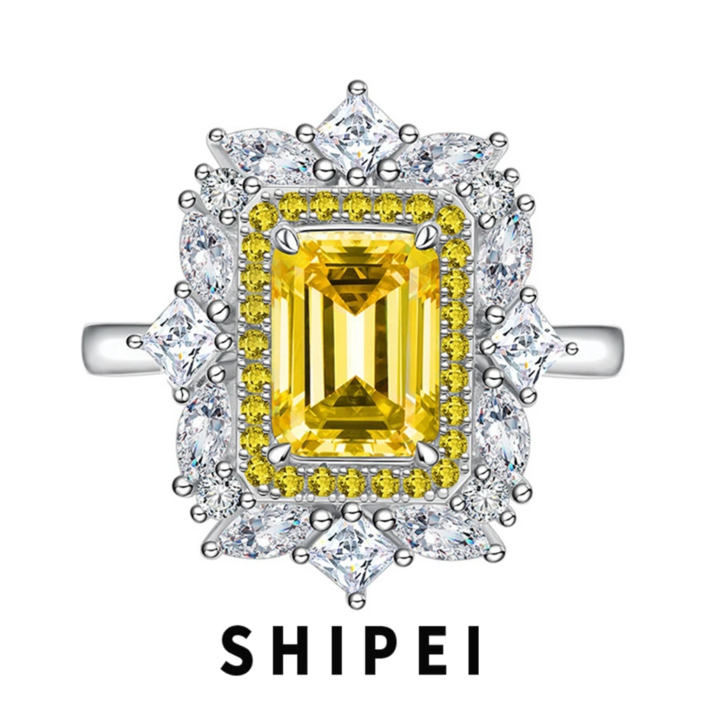 

Классическое бриллиантовое серебряное кольцо SHIPEI с изумрудной огранкой, Белый сапфир, драгоценные камни, обручальное кольцо с покрытием из...