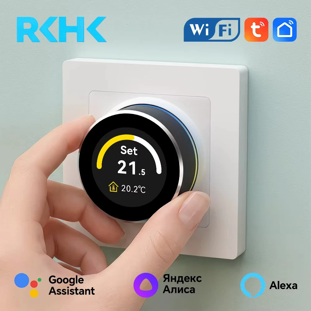 Фото Умный термостат RKHK Tuya Smart Knob для электрического/водяного и газового отопления, Wi-Fi контроллер температуры с поддержкой Alexa и Google №1