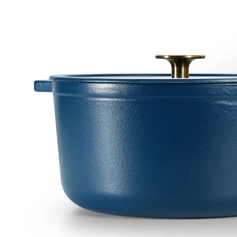 

Covered Tall Round Dutch Oven Enameled Cast Iron 7 Qt (Classic Blue Gold Knob)