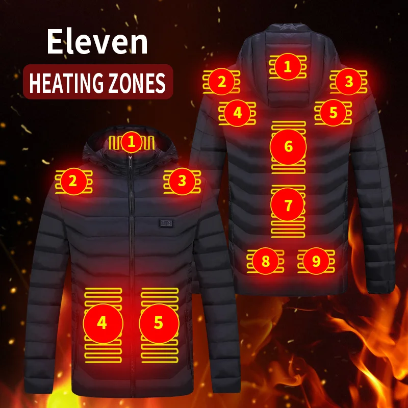 

Men Winte Double switch 11 zone heating USB Heating Jackets Smart Thermostat Hooded Heated Clothing Warm Jackets