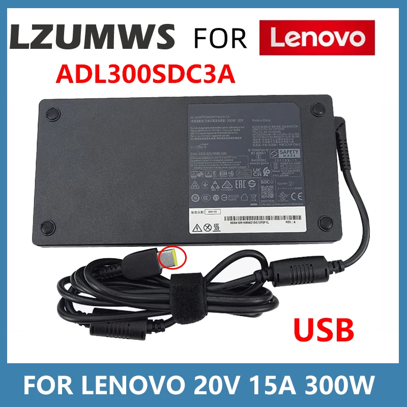 Usb Carregador Adaptador para Laptop Lenovo Thinkpad R9000p R9000k Y9000k Y9000x R7000p 9000p Adl300sdc3a Sa10r16956 20v 15a 300w