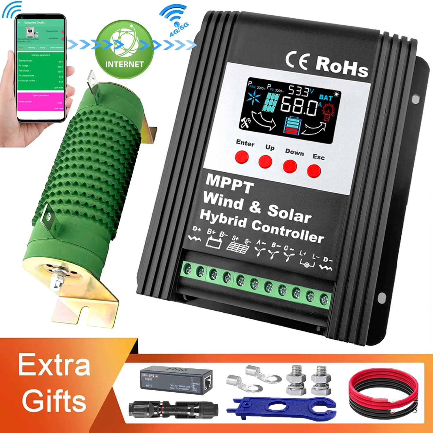 3000 Вт 4 кВт Wi-Fi гибридный контроллер заряда от солнечного ветра система питания MPPT