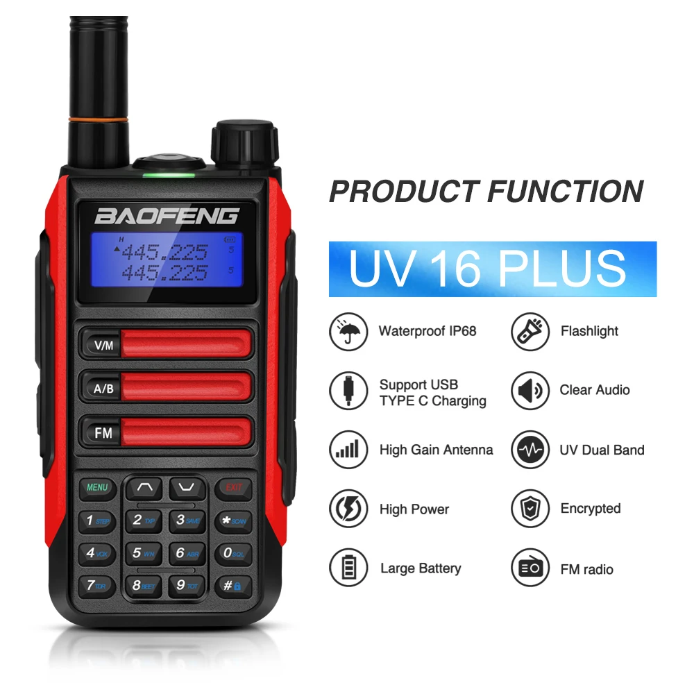 Baofeng UV16 plus Walkie Talkie 10W 5800mah 128CH VHF UHF Dual Band Two Way CB Ham Radio UV -16 plus Portable Radio Transceiver