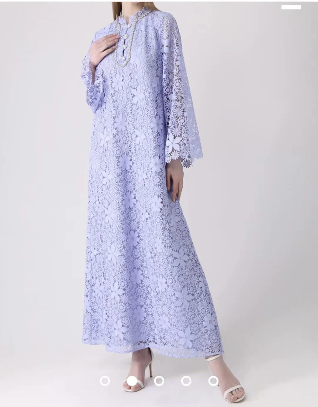 New Arrival Violet 2023 Spring Summer Solid Purple Vintage Elegant Hook Flower Hollow Diamonds Woman Long Lace Dress