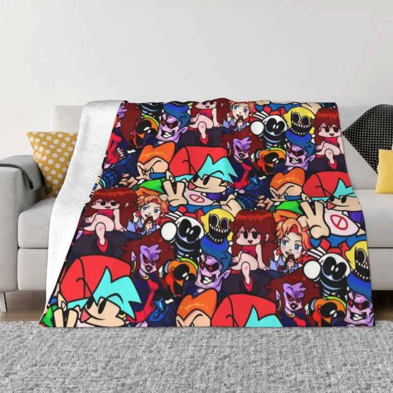 

Friday Night Funkin Collage Video Game Blankets Warm Flannel Throw Blanket for Bedroom Office Bedspreads