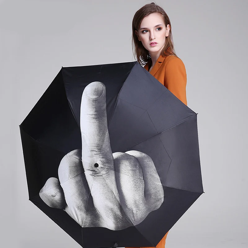 Paraguas plegable para hombre y mujer, sombrilla compacta portátil Anti-UV, a prueba de viento, tres pliegues, regalo divertido