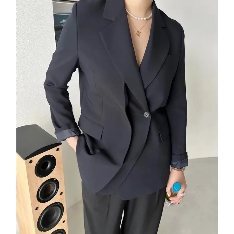 

Женский пиджак с отложным воротником, повседневный однотонный Блейзер большого размера на одной пуговице, с длинным рукавом, в винтажном стиле, зима 2023