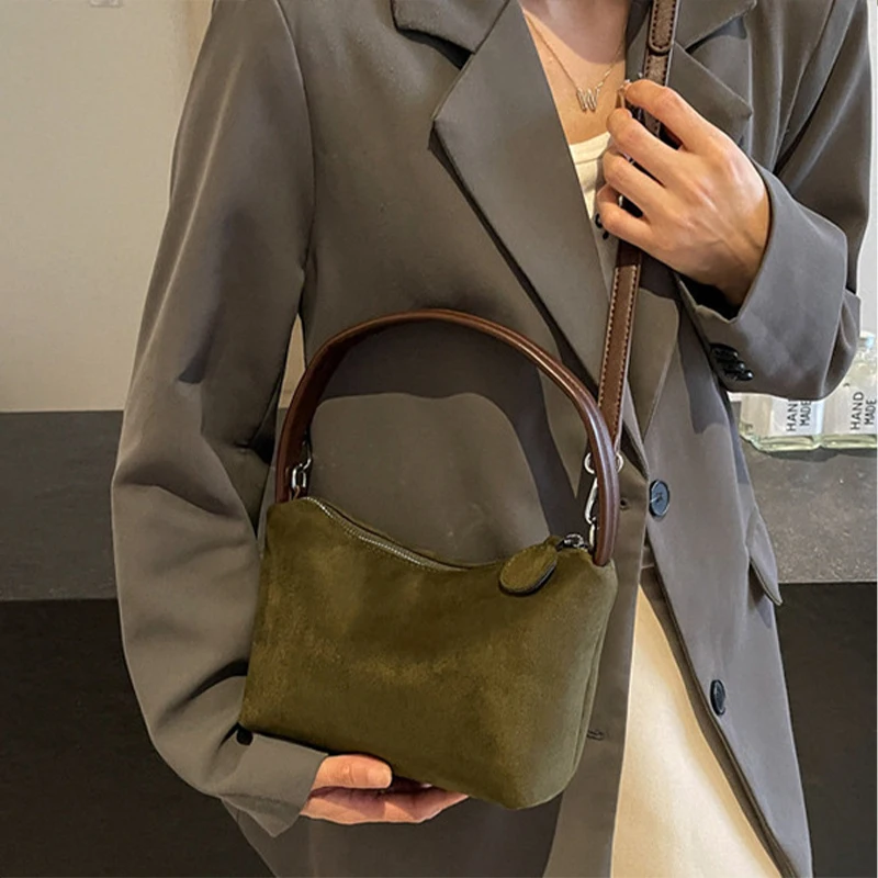 Повседневная модная Замшевая сумка 5 цветов через плечо коричневая Женская с