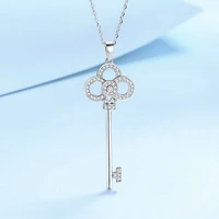 30 silver plated elegant key design shiny cz zircon ladies pendant necklace jewelry for women short chain no fade cheap gifts