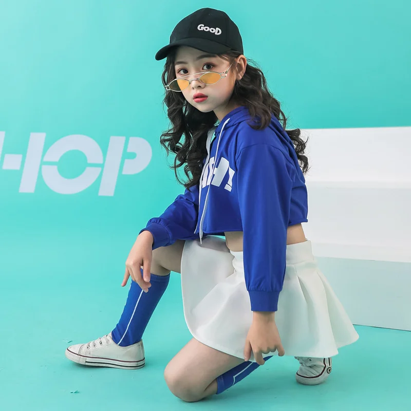 

Children's street dance hip hop Korean Jazz navel exposed children's short sleeved performance clothes