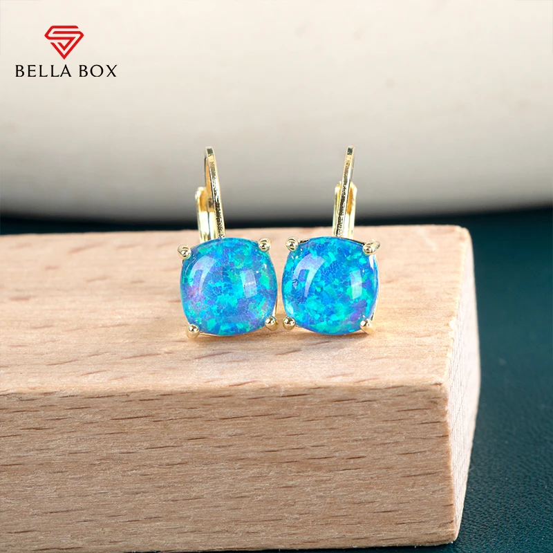 

Bella Box Gold Square Opal Earrings For Women High Quality Delicate Accessories Party Gift Elegant Female Statement Earrings