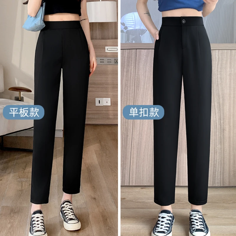 

2023 Spring Autumn Smoke Tube Cropped Tappered Suit Pants Felame Straight High Waist Thin Black Suit Chiffon Harem Pants Women