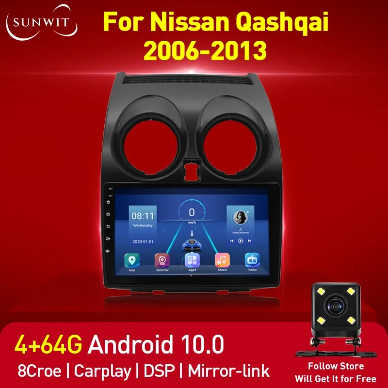 

Автомобильный радиоприемник, 4 Гб + 64 ГБ, Android 10, мультимедийный плеер для Nissan Qashqai J10 2006-2013, GPS-навигатор, 2DIN, Bluetooth, Carplay, Авторадио