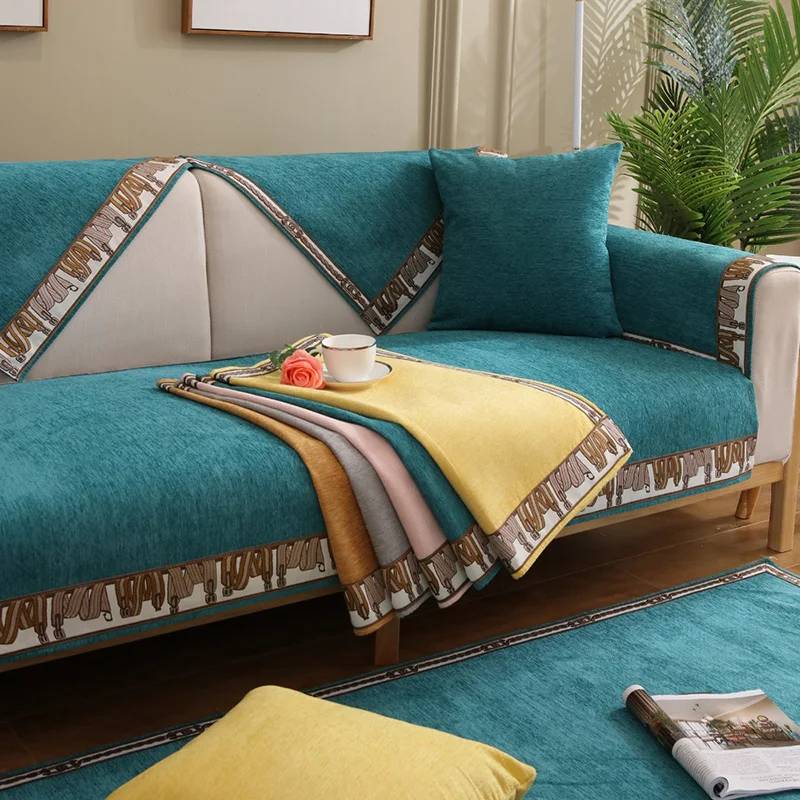 

Anti-slip Sofa Cover Cloth Custom Corner Sofa Cushion Chenille Gold Stripe Decor Sofacover Leather Sofa Protector Cover