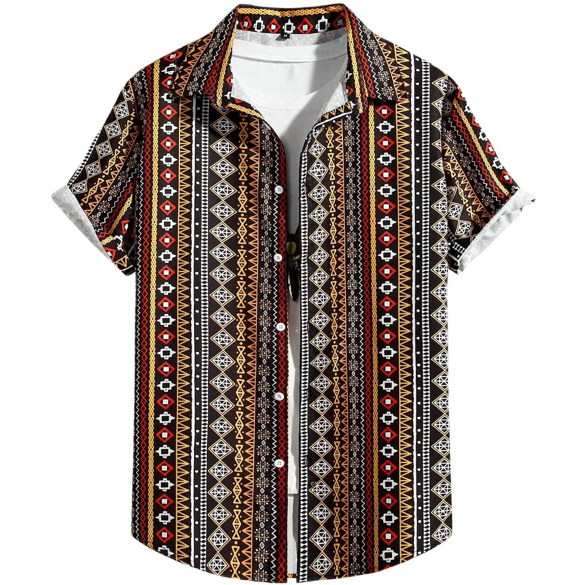 

2023 новые этнические рубашки с принтом для мужчин, винтажные повседневные рубашки в Вертикальную Полоску с коротким рукавом, модные хиппи Harajuku пляжные рубашки 2XL