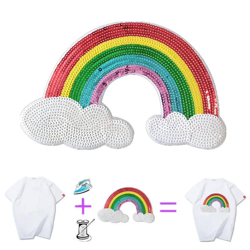 Сверкающая радужная милая нашивка с блестками сделай сам железная/шивная