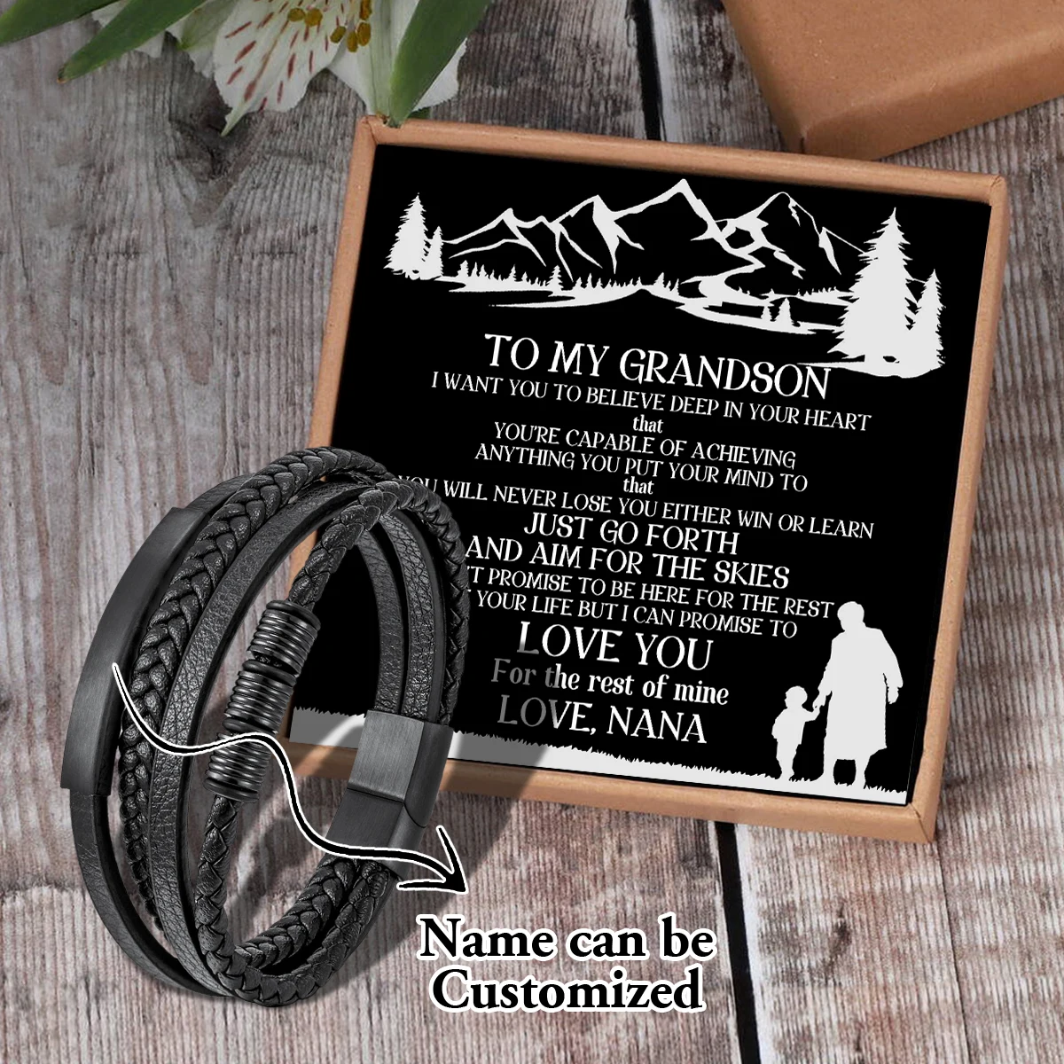 

Saj3102 Nana To May Grandson Name Can Be Customized Card text Classic Design Men's Stainless Steel Bracelets With Magnetic Clasp