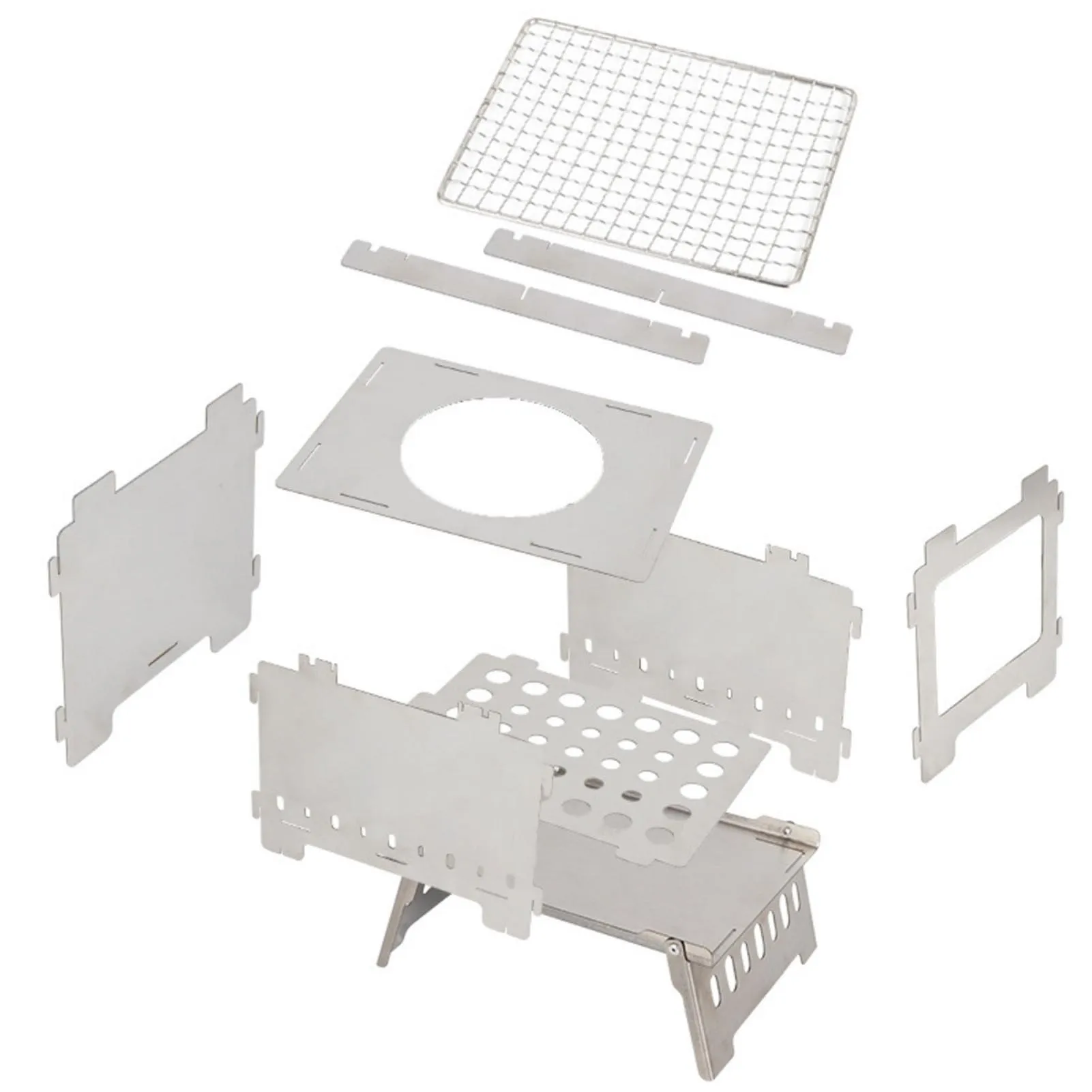 BBQ Charcoal Grill Wood Burning Camping Stove Folding Backpacking Practical Cooking Essential For Picnic |