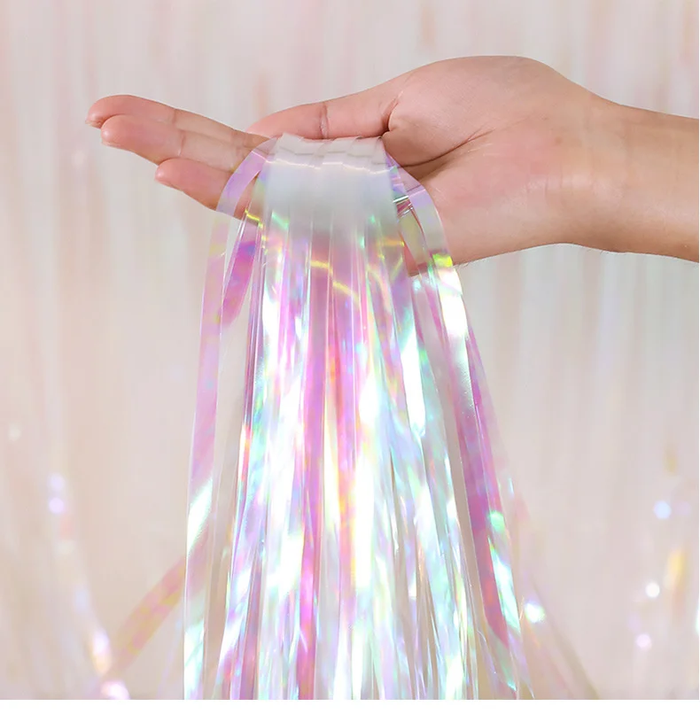 

2pc Wall Decoration Color Transparent Rain Silk Curtain Background Arrangement Valentine's Day Wedding Birthday Party Photo 1*2m