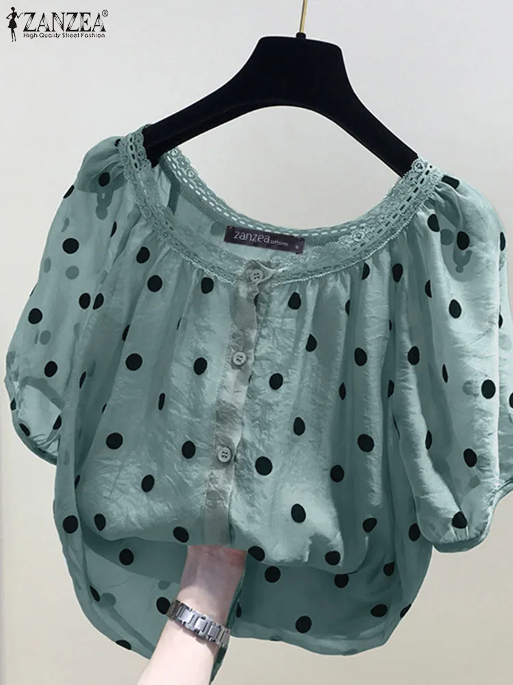 Zanzea Женская Летняя Блузка Кружевная Лоскутная Корейская Стильная Повседневная С