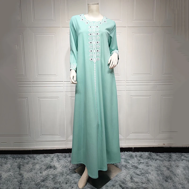 Flower Embroidery Long Sleeve Printed Abaya For Muslim Women 2022 Solid Color With Hijab Modest Loose Maxi Dubai Arabic Abaya