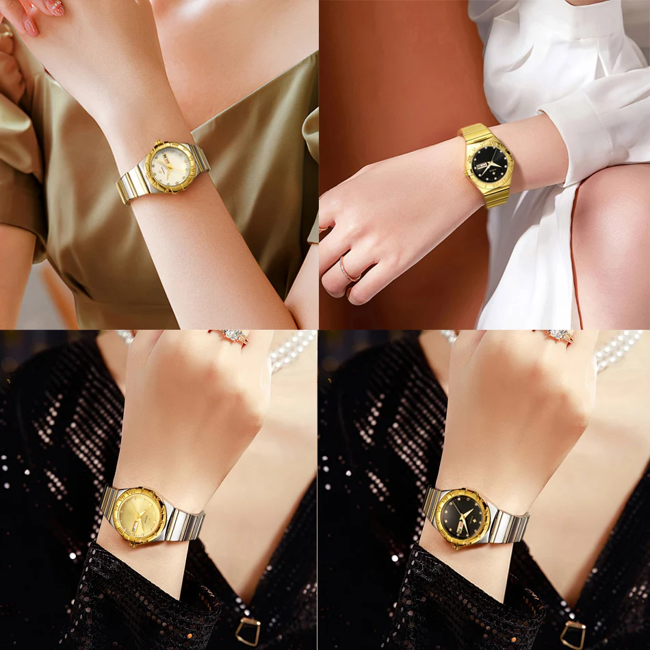 WWOOR New Fashion Women Watch Top Brand Gold Stain Steel Waterproof Date Quartz Ladies Watch Luxury Clock Gifts Relogio Feminino