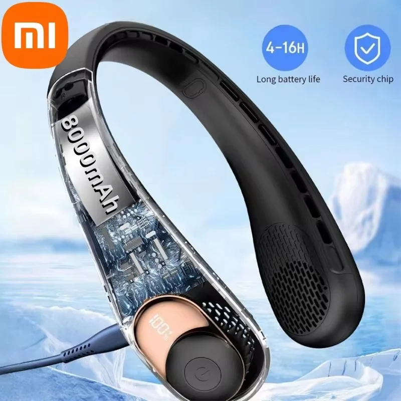 Xiaomi Портативный шейный вентилятор 8000 мАч USB Перезаряжаемый тихий беслопастной 360