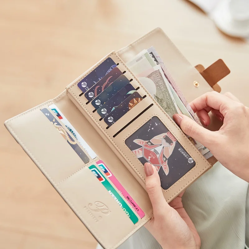 Female New Long Wallet PU Leather Multi-card Holder Large Capality Coin Purse Multifunction Necessary Package Cover Type Pocket