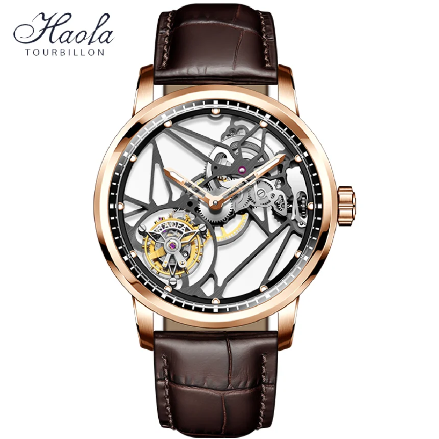 

Haofa Luxury Real Skeleton Tourbillon Movement Mens Watch Mechanical Sapphire Manual Tourbillon Hollow Watch For Men Luminous