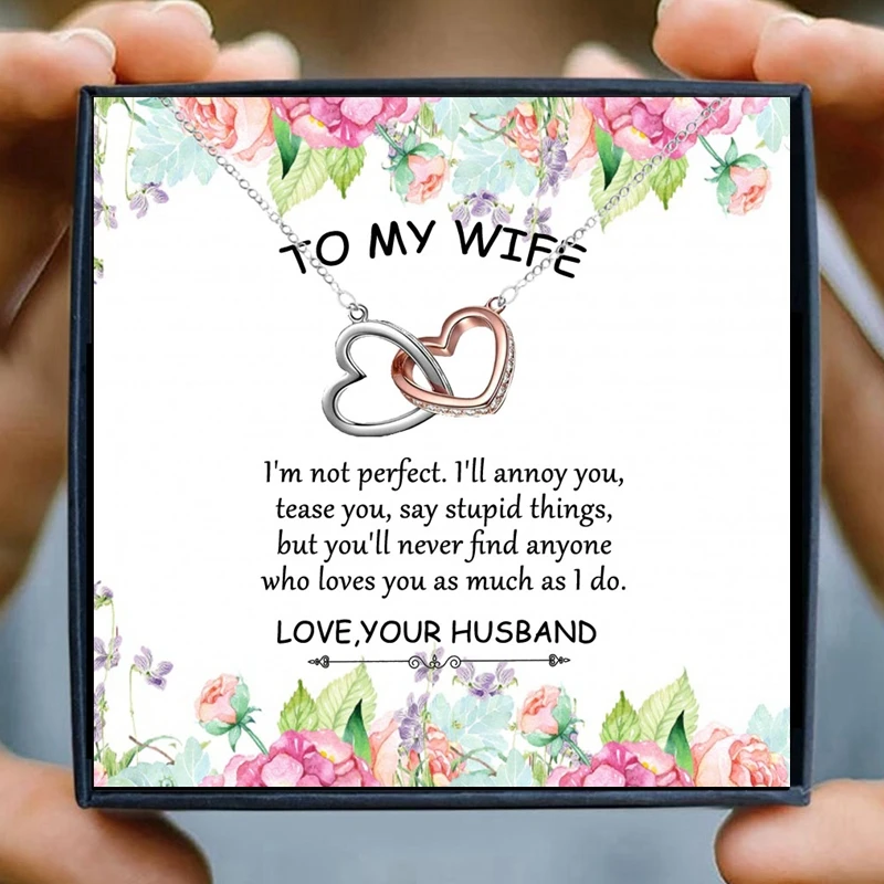 Ожерелье для жены подарок жене Двойное сердце цепочка женщин бижутерия на день