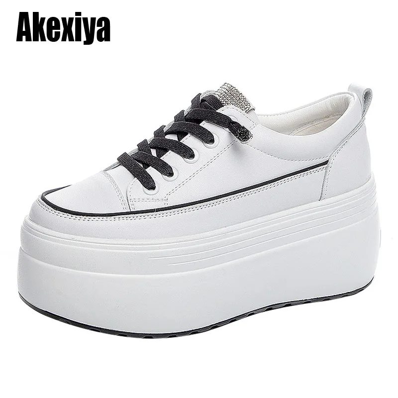 

White Genuine Leather Platform Heel Women Flats Shoes Comfortable Casual Creepers Chunky Sneaker Summer Shoes Women BC4012