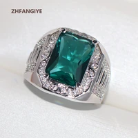 luxury rings 925 silver jewelry rectangle emerald zircon gemstone finger ring for women men wedding engagement party accessories