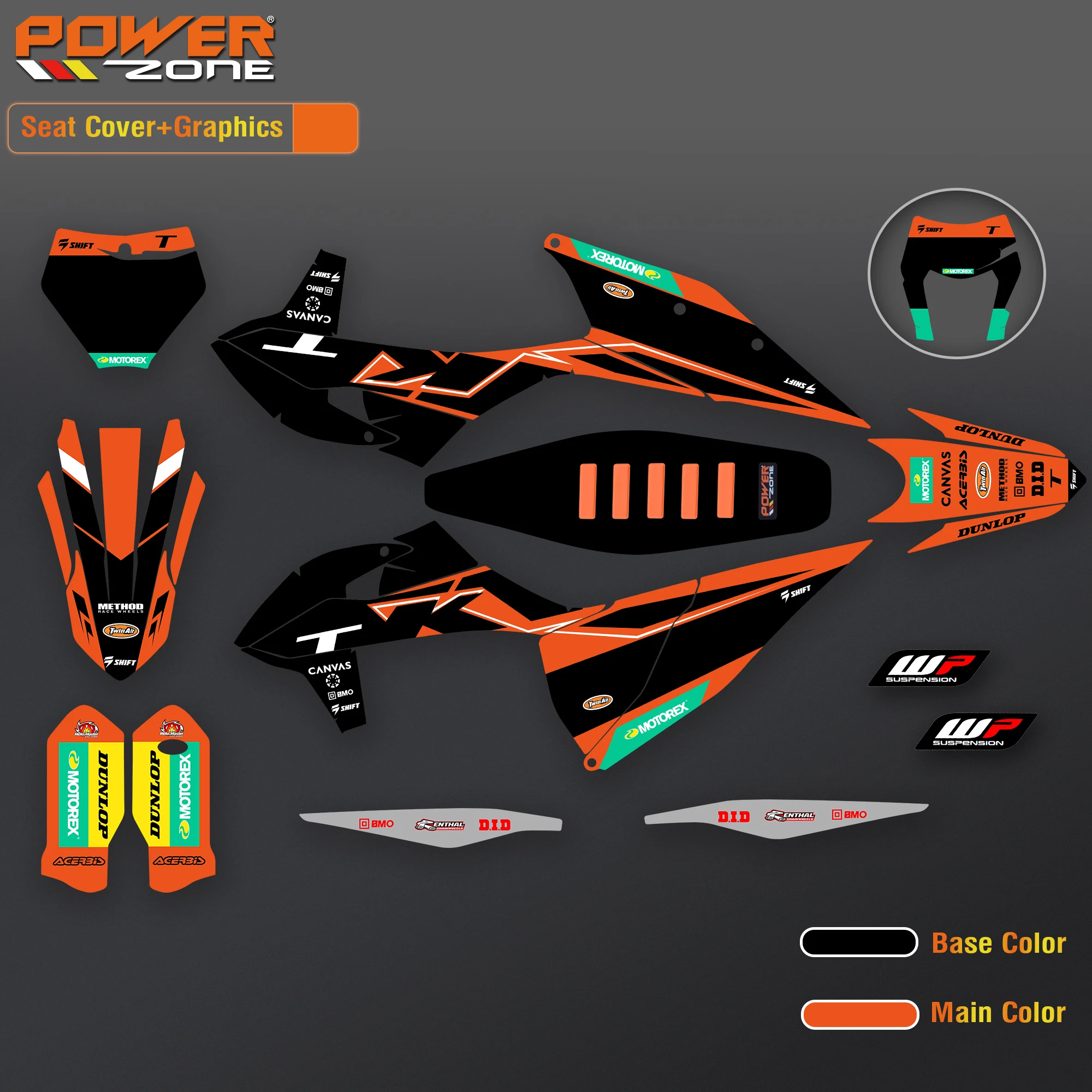 

PowerZone Custom Graphics Stickers Kit and Rib Ribbed Gripper Seat Cover For KTM SXF EXC KXF CRF YZF WR TC TE