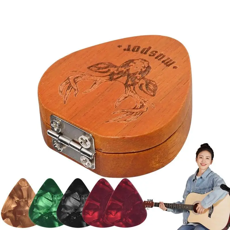 

Guitar Pick Holder Wooden Collector Storage Box Creative Retro Display Box Smooth Guitar Pick Container for Electric Acoustic
