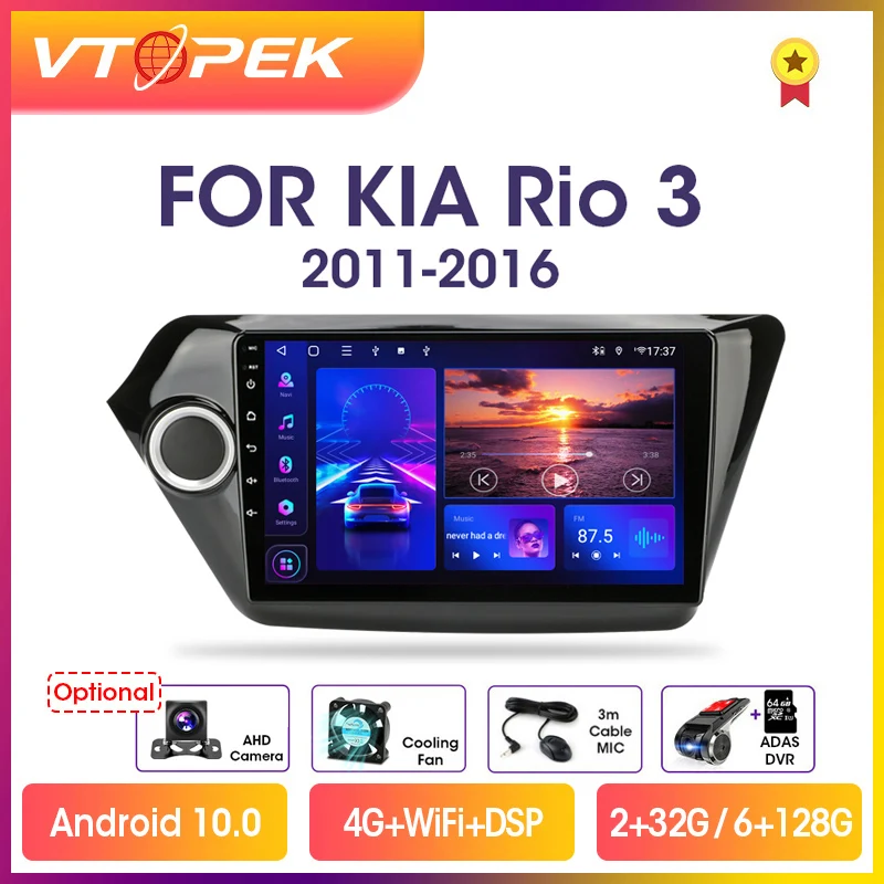 vtopek 9 4g carplay dsp 2din android 10 0 car radio multimedia video player navigation gps for kia rio 3 2011 2016 k2 head unit free global shipping