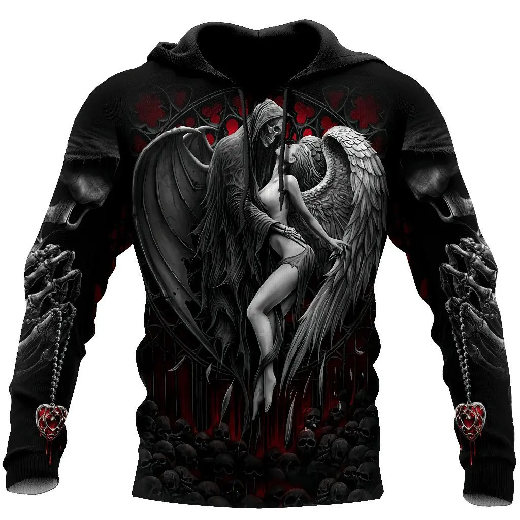 

Angels and Demons 3D Printed Skull Reaper is Coming Spring Autumn Men's Hoodie Sweatshirt Loose Unisex Casual Jumper Streetwear