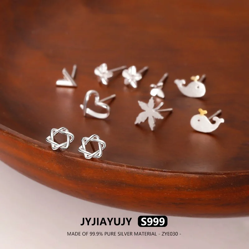 Женские серьги-гвоздики из серебра 100% пробы 18 видов