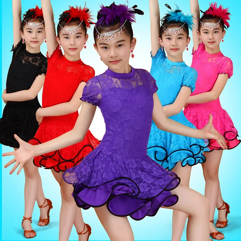 

Lace Children Kids Latin Practice Dance Wear Dancewear Competition Dress Tango Flamengo Ballroom Salsa Rumba Cha Cha for Girls