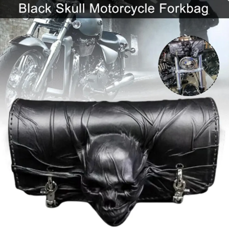 

Halloween Skull Motorcycle Fork Bag Saddle Bags Suitcase Moto Leather Tool Storage Black Pu Accessories Luggage Handlebar B J7N8