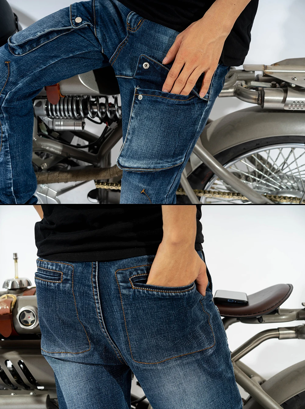 LOMENG Motorcycle Jeans Motorbike Motocross Cycling Jeans Safety CE Knee Armored Moto Ride Trousers Pants for Men LM632