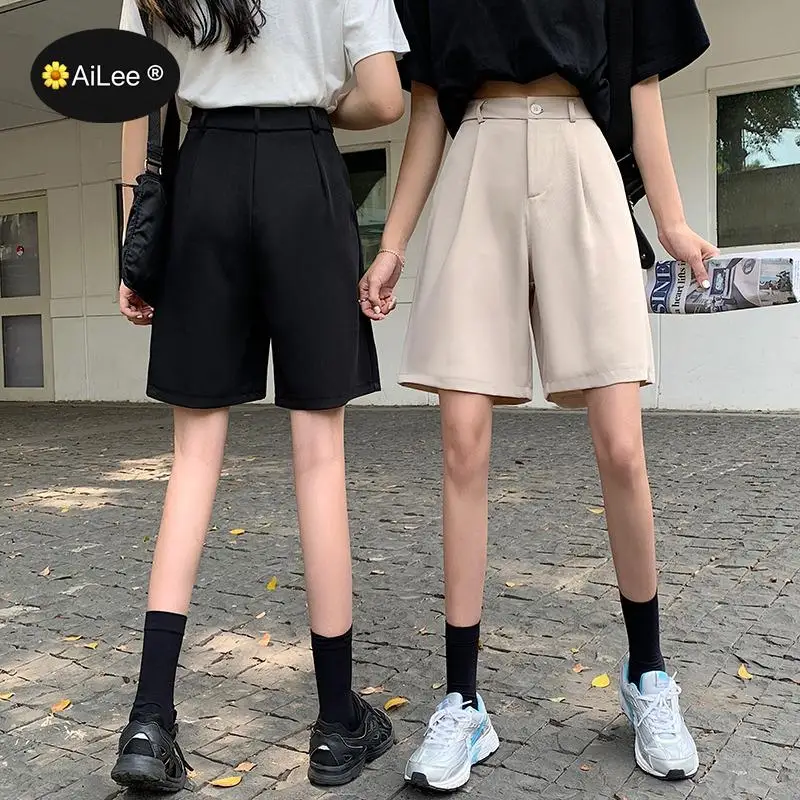Summer Suit Shorts Women Loose High Waist Fashion Casual Drape Feeling Japan Harajuku Wide Leg Straight Street Girls Shorts