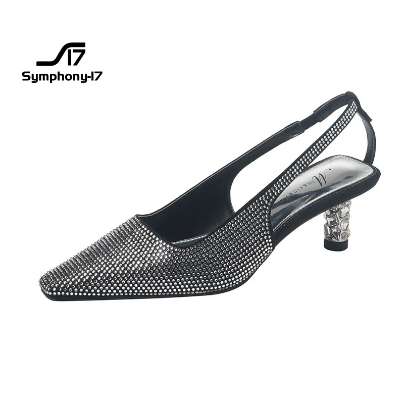 

Internet celebrity girls shoes new crystal high-heeled fashion rhinestone heels with pointed toe sandals elegant brand design