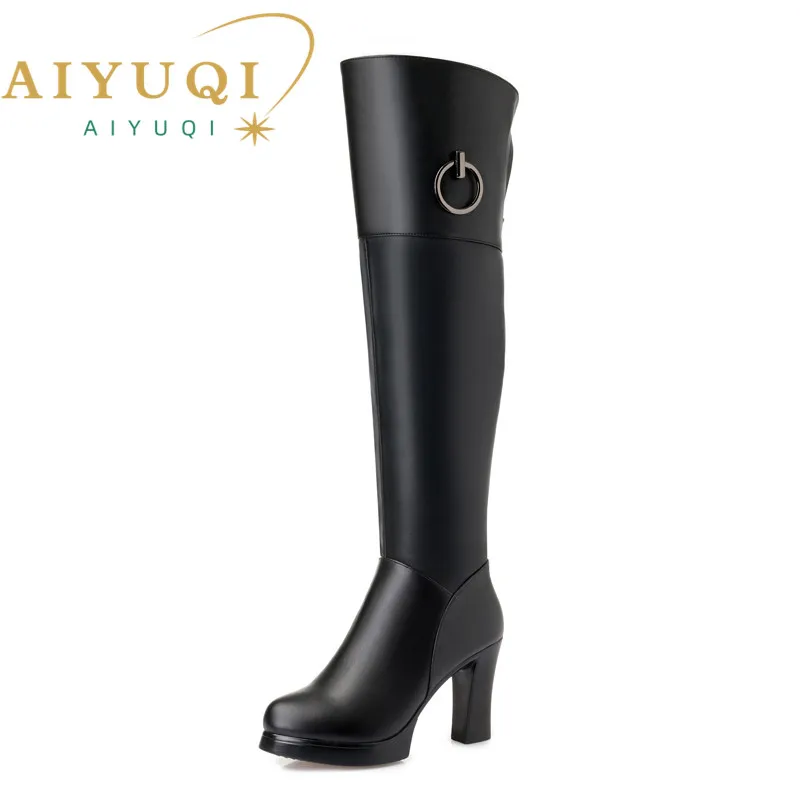 

AIYUQI Thigh high boots women 2023 new genuine leather women winter boots fashion over knee thigh high boots women shoes