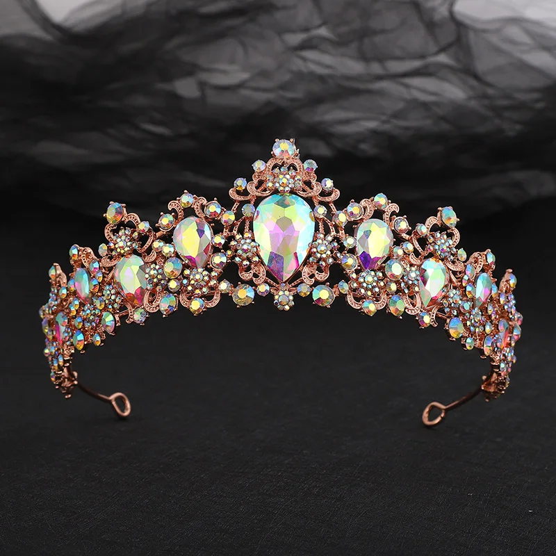 TIARA nupcial de cristal de Color rosa dorado Vintage, corona barroca, diadema de diamantes de imitación, accesorios para el cabello de boda, tocado de novia
