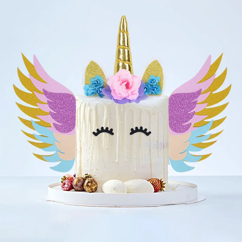 

1/2/3Pcs Unicorn Horn Cake Topper Rainbow Unicorn Theme Kids Girl Birthday Party Cake Decoration Wedding Baby Shower Supplies